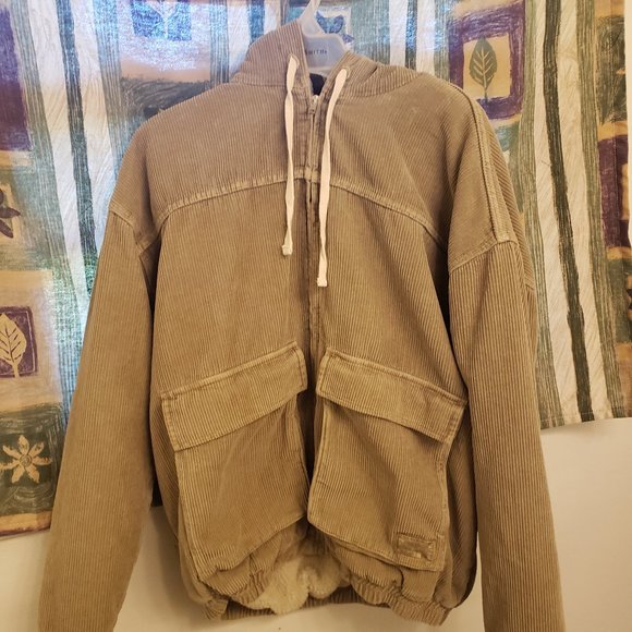 Uo Stone Corduroy Lined Hooded Jacket 